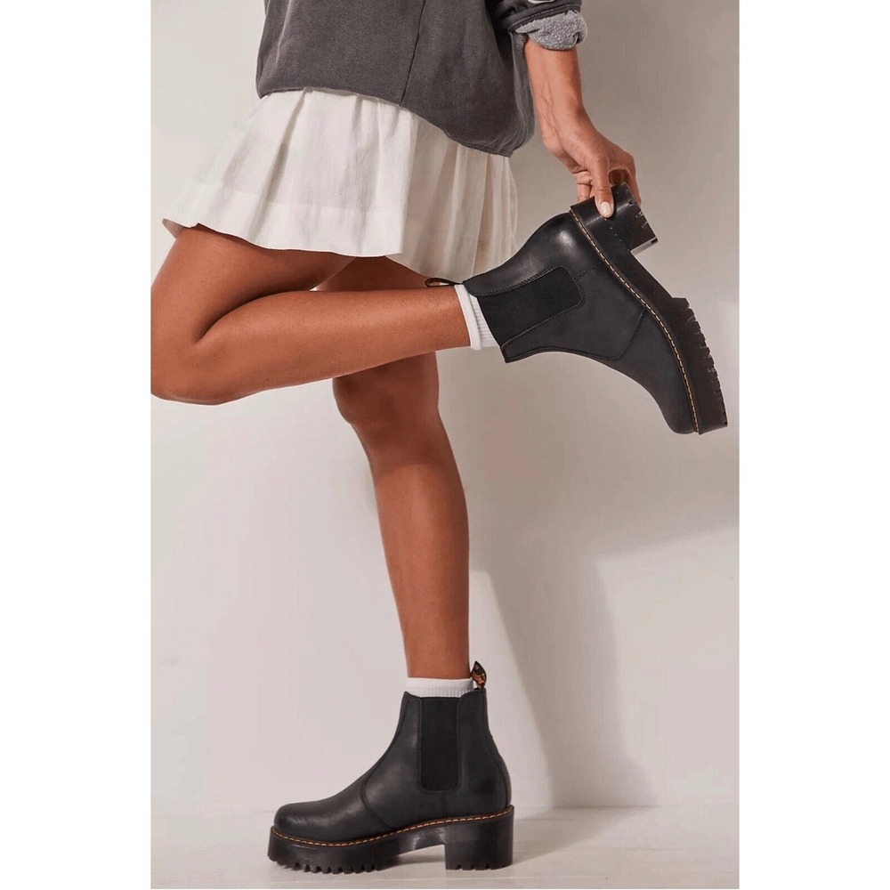 Dr. Martens Rometty Platform Chelsea Boots Black Leather Free People Size 10